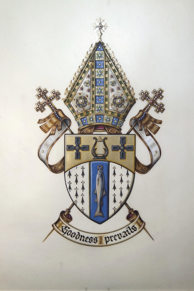 On vellum. A scottish Ecclesiastical Arms with a 'Pugin' style Mitre. 